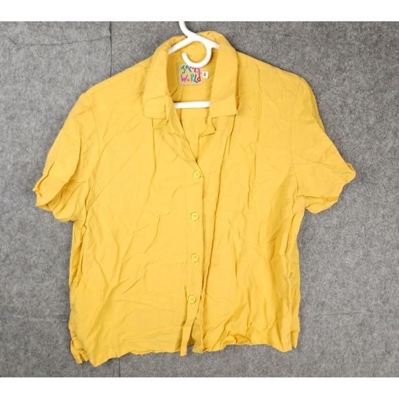 JAMS WORLD Shirt Top Women's Medium Yellow Gold Relaxed hawaiian Button Up - Picture 1 of 8